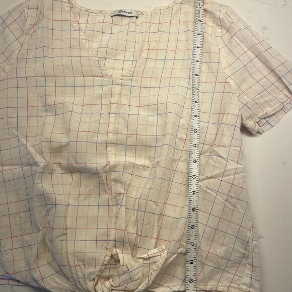 Madewell Cream Plaid Tie-Front Blouse - Picture 7 of 11